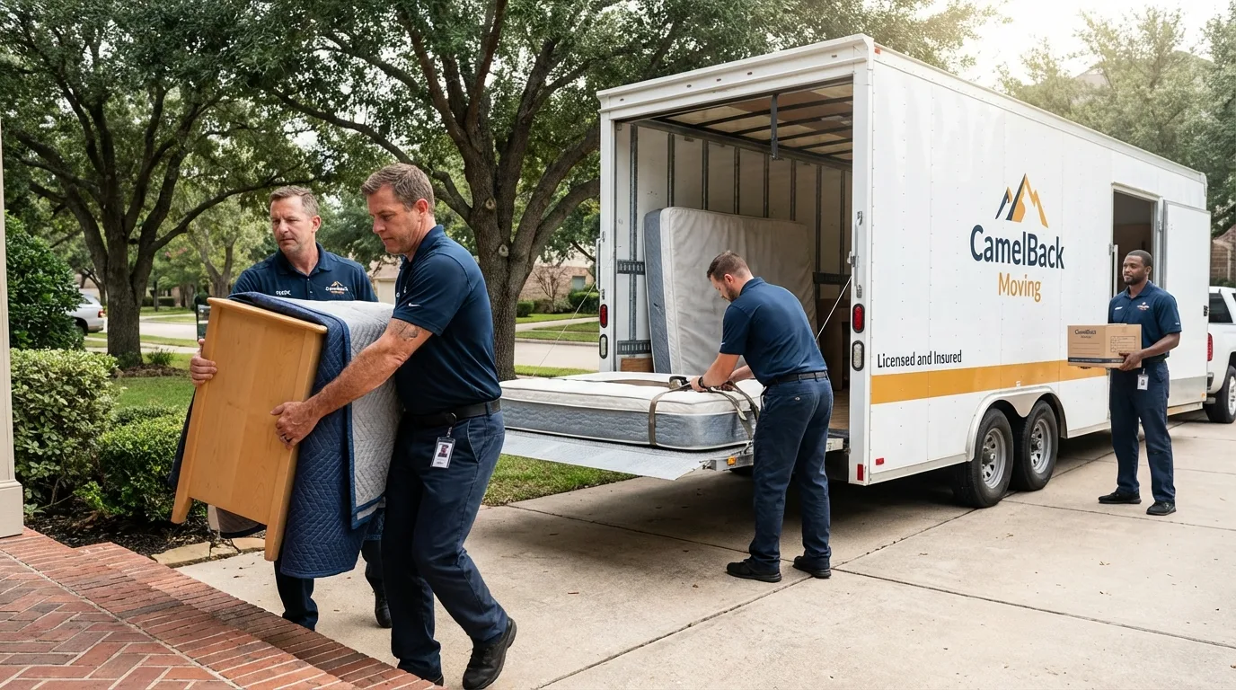 Crew loading residential truck for cross-state move from Triangle, VA