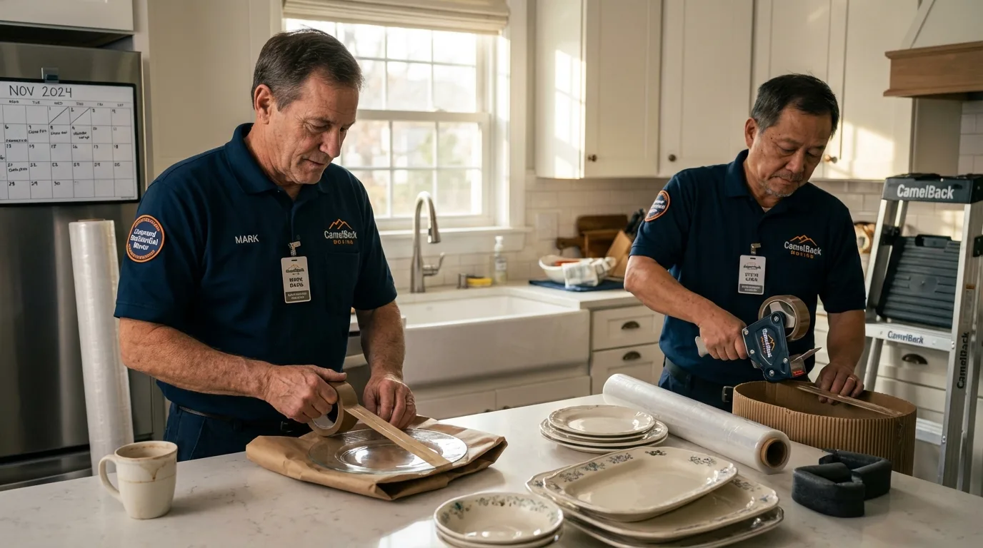 Professional crew packing kitchen dishware in Triangle, VA